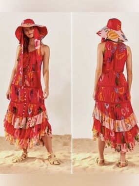 Farm Rio Mixed Fruits Ocean Tiered Maxi Dress